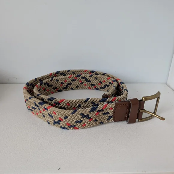 Gap Braided Stretchy Belt Khaki Blue And Red Size Medium/ 40" Inches Nautical - Picture 3 of 5